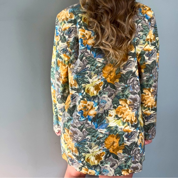 Vintage EUC French Navy Made in USA Longline Floral Blazer Jacket Coat - Picture 5 of 9